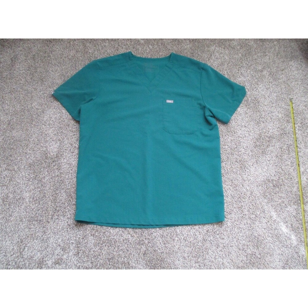FIGS Technical Collection V-Neck Scrub Top Blue Solid Polyester, Unisex L